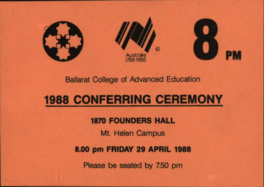 Image, Ballarat College of Advanced Education Graduation Ticket, 1988, 1988