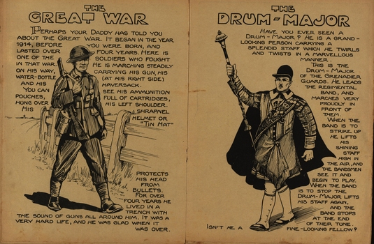 Text on the great war and the drummer major with drawings
