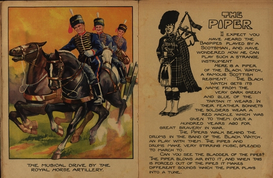 Painting of the musical drive by the Royal horse artillery and text on the piper 