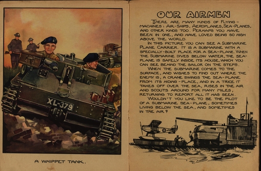 Painting of a whippet tank and text on our airmen