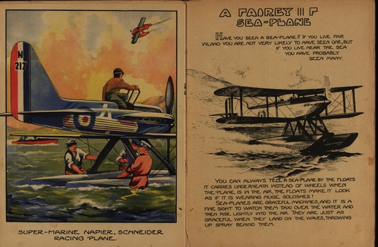 Painting of Super-marine Napier, Schneider racing plane and text on a Fairey III F Seaplane