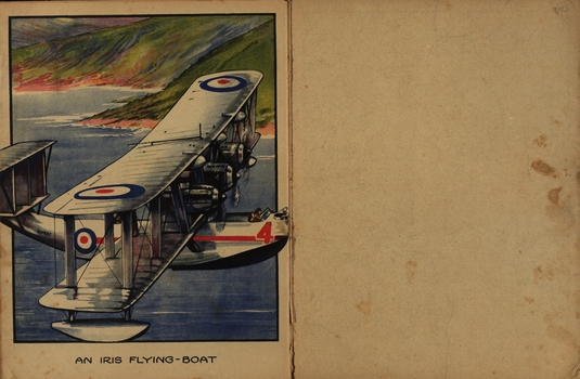 Painting of an Iris flying boat and blank page