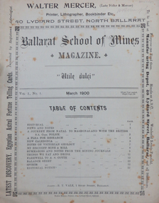 Booklet, Ballarat School of Mines Student's Magazine, March 1900, 03/1900