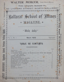 Booklet, Ballarat School of Mines Student's Magazine, March 1900, 03/1900