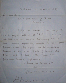 Letter, Original Correspondence Relating to the Establishment of the Ballarat School of Mines, 1869
