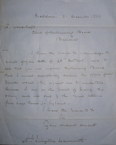 Letter, Original Correspondence Relating to the Establishment of the Ballarat School of Mines, 1869, 1869