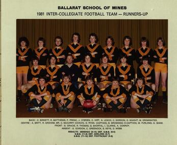Photograph - Colour, Ballarat School of Mines Inter-Collegiate Football Team - Runners-up, 1981