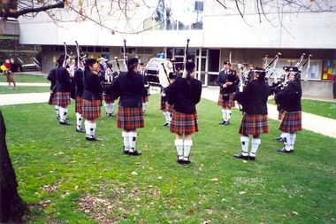 Photograph - Photograph - Colour, University of Ballarat Pipe Band at Open Day, 2000