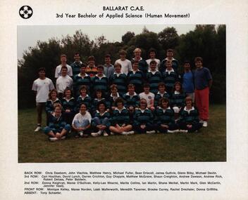 Photograph - Colour, Ballarat College of Advanced Education: 3rd Year Bachelor of Applied Science (Human Movement), c1985, c1985