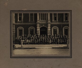 Photograph - Black and White, Gathering outside the Gordon Memorial Technical School, Geelong