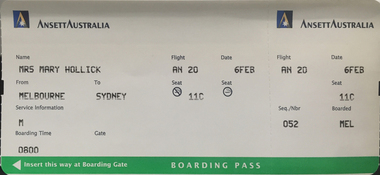 Document, Ansett Australia Boarding Pass, 1996