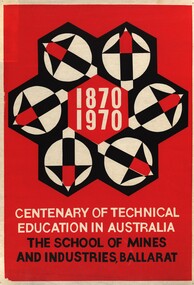 Poster, The School of Mines and Industries, Ballarat: Centenary of Technical Education in Victoria, 1870 - 1970, 1970