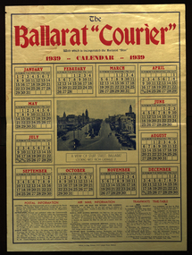 Calendar - 1939, Tulloch & King, The Ballarat "Courier" Calendar, 1939, 1939