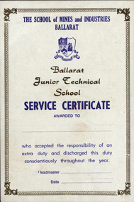 Certificate, Ballarat Junior Technical School Service Certificate