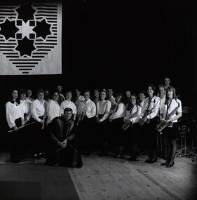 Photograph - Black and White, Warren Tiller and the All Purpose Band Graduation, c1995