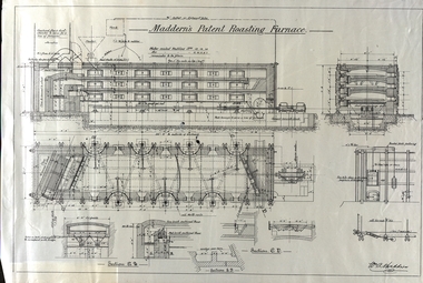Engineering drawings, Maddern's Patent Roasting Furnace, 1902