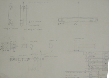 Drawing - Engineering drawings, Technical drawing - Butterfly valve, opening and closing gear, 1960