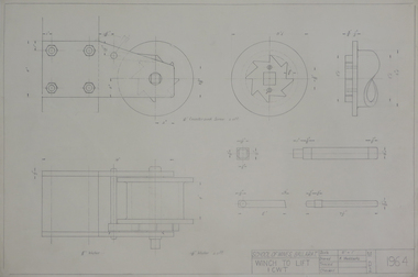 Drawing - Student's Technical Drawing, Technical drawing - winch to lift 1 cwt, 1964
