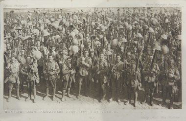 Postcard - colour, Australians Parading For The Trenches, 1916