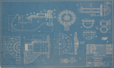 Blueprint Technical Drawing of a Hydraulic Riveter, Blueprint, 1945