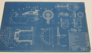 Blueprint Technical Drawing, Blueprint of a Hydraulic Riveter, 1945