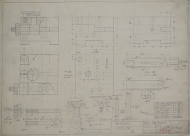 Drawing - Student's Technical Drawing, Drilling Jig Technical Drawing, 1949