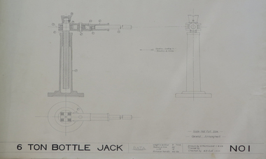 Technical Drawings, 6 ton Bottle Jack, 1924