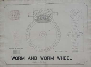 Technical drawing, Worm and Worm Wheel, undated