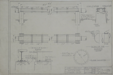 Drawing - Student's Technical Drawing, Technical drawing - water pipe spanning creek, 1951