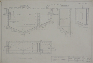 Drawing - Student's Technical Drawing, Technical Drawing - septic tank, 1952