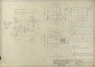Drawing - Student's Technical Drawing, Technical drawing - milling fixture details, 1953