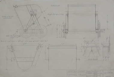 Drawing - Student's Technical Drawings, Technical drawing - tipping truck, 1954