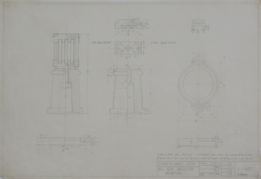 Drawing - Student's Technical Drawing, Technical drawing - bus bar insulator mounting, 1957