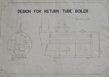 Technical drawing, Design for Return Tube Boiler, 1919