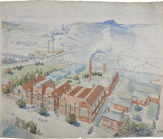 Artist’s impression of the School of Mines and Industries, Ballarat, including proposed Junior Technical School
