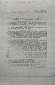 Document - Notes, James Stirling, Report on the Mining Features of Portion of the Moliagul and Dunolly Districts, 1899