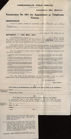 Document - Examination paper, Commonwealth of Australia Public Service Exam, 1917, 1917