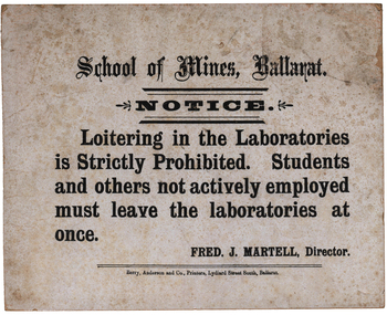 Document, Ballarat School of Mines Sign