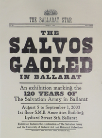 Poster, Ballarat Times, Sovereign Hill, The Salvos Gaoled in Ballarat, 2002
