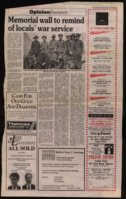 Newsclip, Ballarat Courier, Memorial Wall to Remind of Locals' War Service, 1993, 17/07/1993
