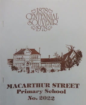 Macarthur Street Primary was constructed in 1877 and officially opened on 31 May 1878, replacing the Soldiers Hill School. It has an initial enrolment of 650 students. Its first head teacher was William Cox.