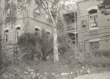 A garden in front of a building