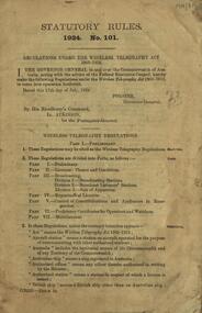 Booklet, Regulations Under the Wireless Telegraphy Act, 1924