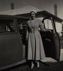 Photograph - Black and White, Chatham-Holmes Collection: Elizabeth Chatham (nee Holmes) arriving back at Ascot, 1957