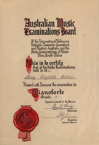 Certificate, Honours Pianoforte Grade 2, 1947