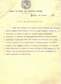 Letter, Ballarat School of Mines, 1908