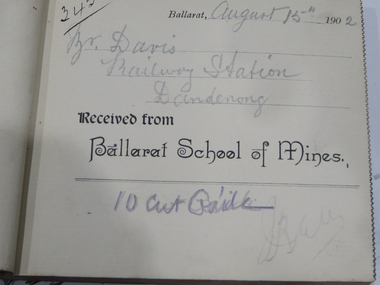 Book, Ballarat School of Mines Purchases Stubb Book, 1902-8, 1902-1908
