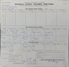 Books, Ballarat Junior Technical School Teacher's Timetable, 1976