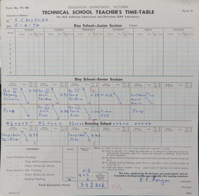 Books, Ballarat Junior Technical School Teacher's Timetable, 1976, 1976