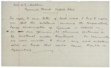 Correspondence, Letter from W.E. Mullins of Talbot Flat, 1911